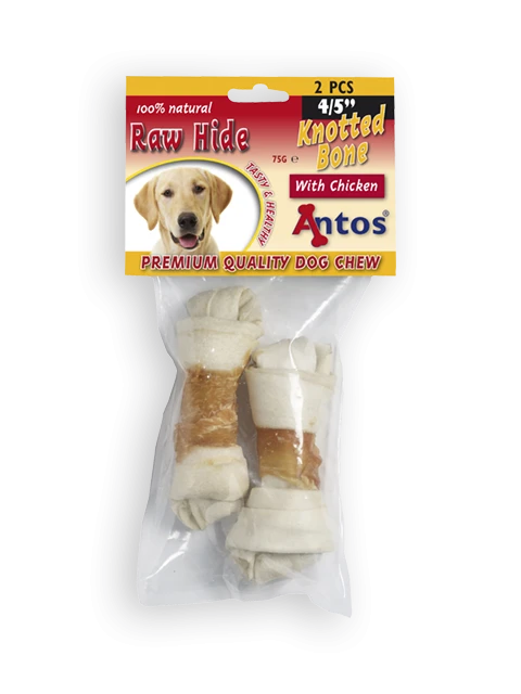 Raw Hide White + Chicken Knotted Bone 4/5" 2 pezzi