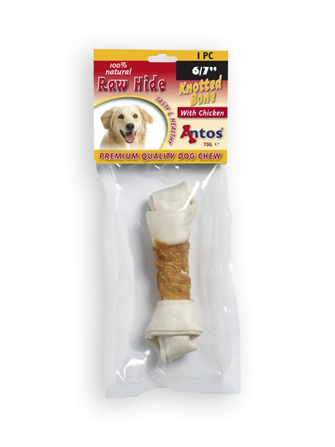 Raw Hide White + Chicken Knotted Bone 6/7" 1 pezzi