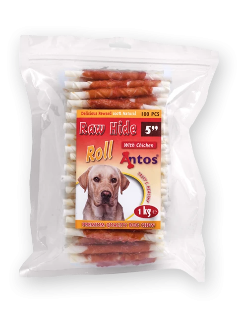 Raw Hide White + Chicken Roll 5" 100 pezzi
