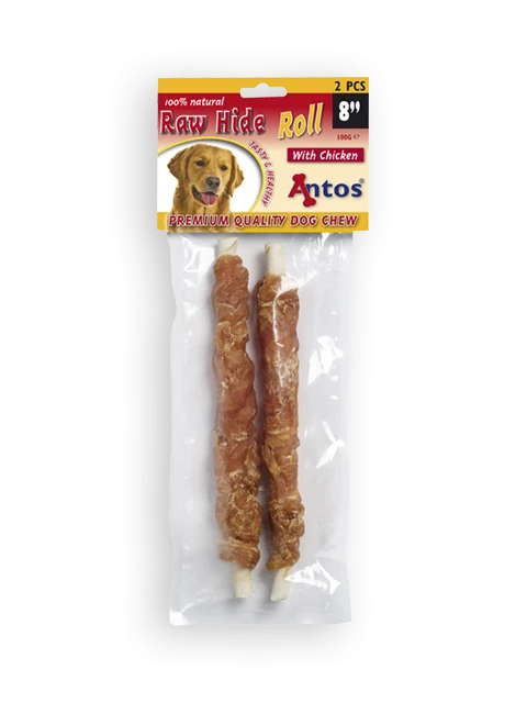 Raw Hide White + Chicken Roll 8" 2 pezzi