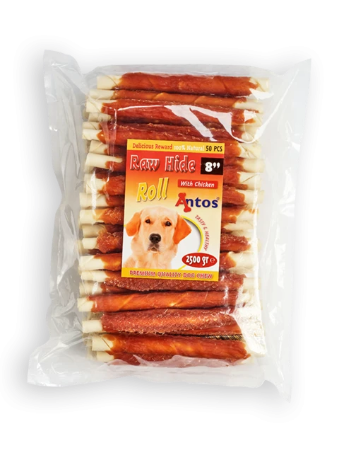 Raw Hide White + Chicken Roll 8" 50 pezzi