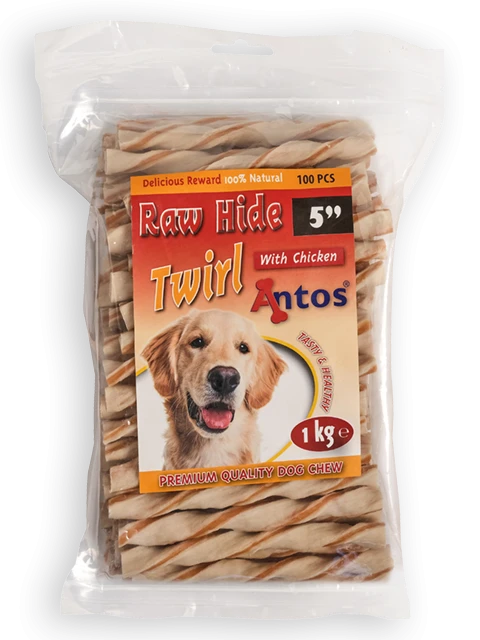 Raw Hide White + Chicken Twirl 5" 100 pezzi