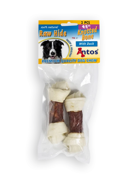 Raw Hide White + Duck Knotted Bone 4/5" 2 pezzi
