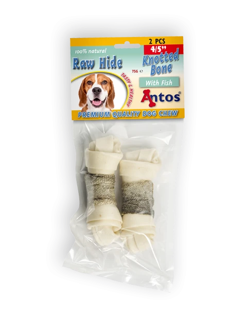 Raw Hide White + Fish Knotted Bone 4/5" 2 pezzi