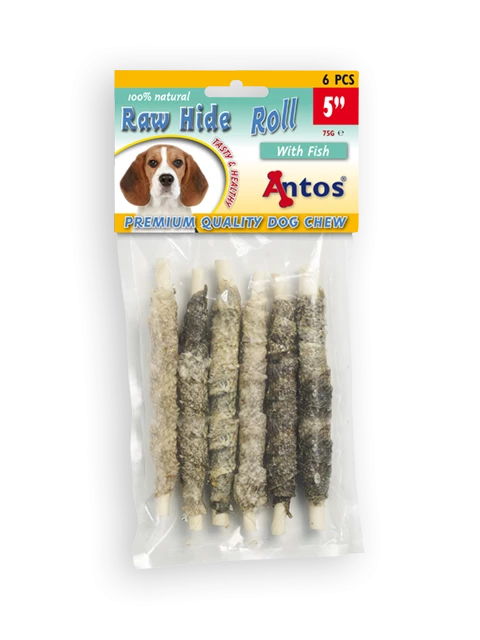 Raw Hide White + Fish Roll 5" 6 pezzi