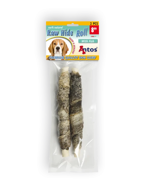 Raw Hide White + Fish Roll 8" 2 pezzi