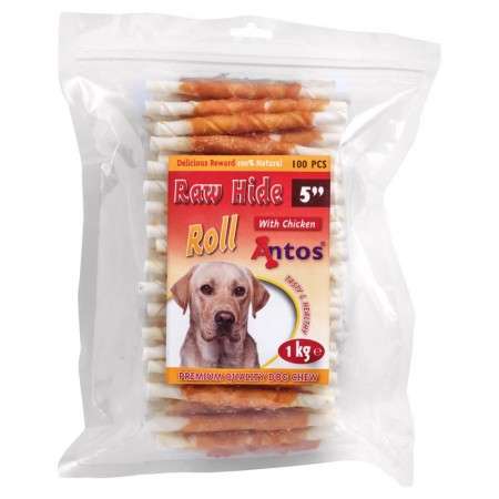 Raw Hide White + Chicken Roll 5" 100 pezzi