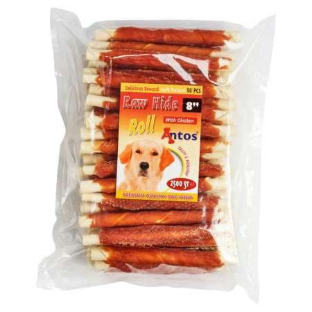Raw Hide White + Chicken Roll 8" 50 pezzi