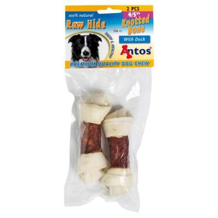 Raw Hide White + Duck Knotted Bone 4/5" 2 pezzi