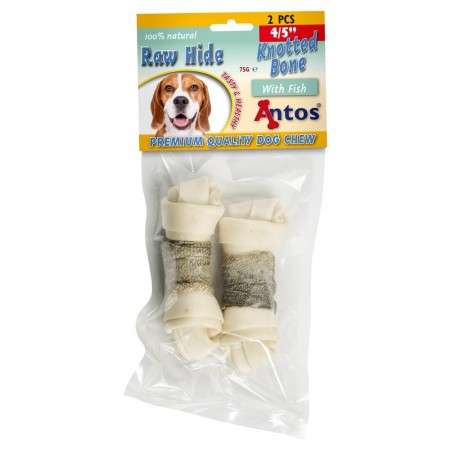 Raw Hide White + Fish Knotted Bone 4/5" 2 pezzi